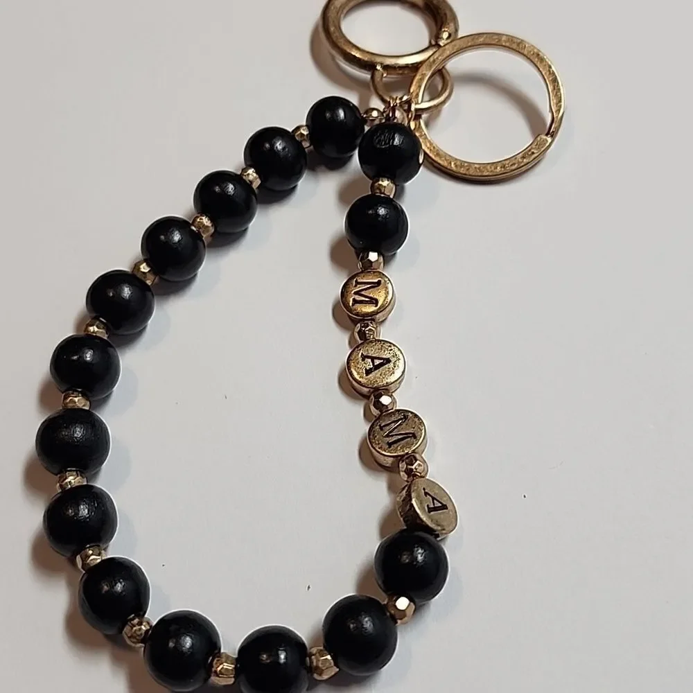 Black and Gold Beaded Keychain